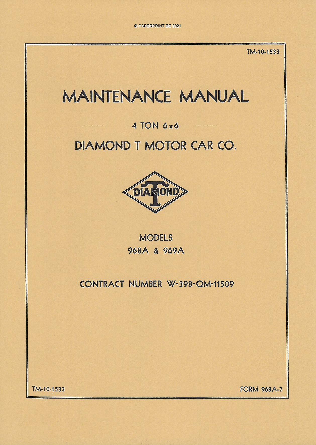 TM 10-1533 US DIAMOND T 968A & 969A MAINTENANCE MANUAL